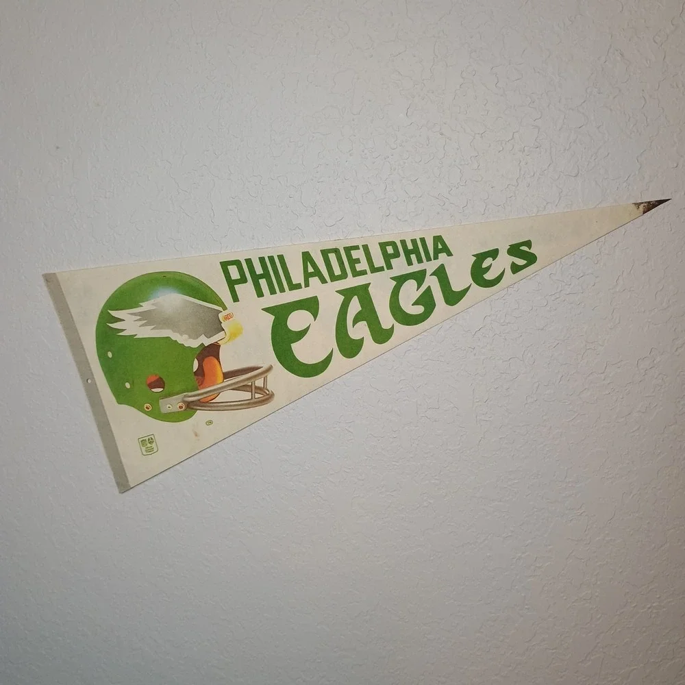 Vintage Philadelphia Eagles Pennant NFL Football Felt Flag 1970s Green Helmet